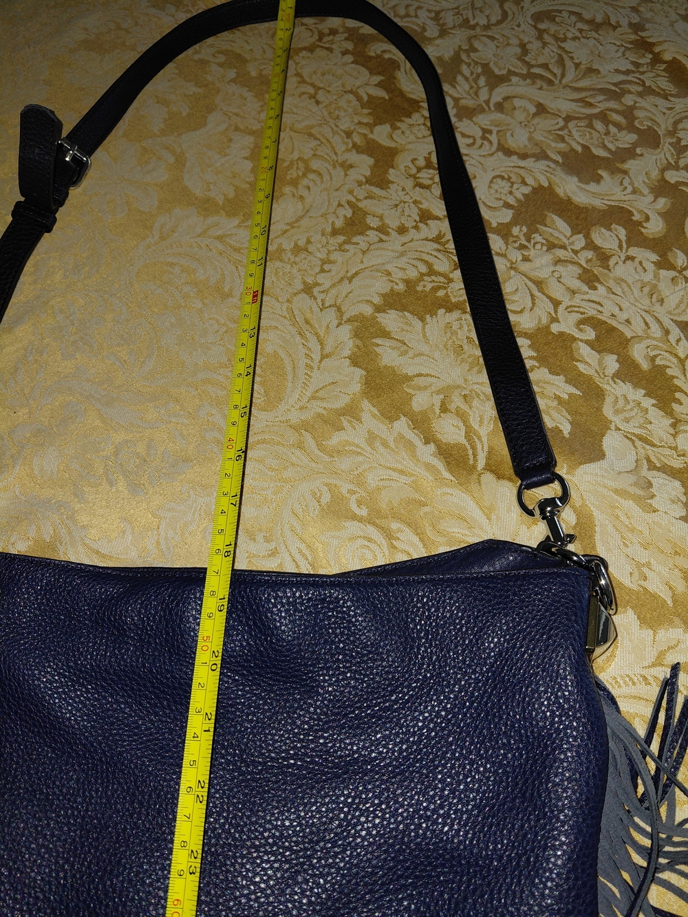 Rebecca Minkoff Navy Blue Genuine Leather Fringe Hobo Crossbody Bag Boho - Picture 13 of 14